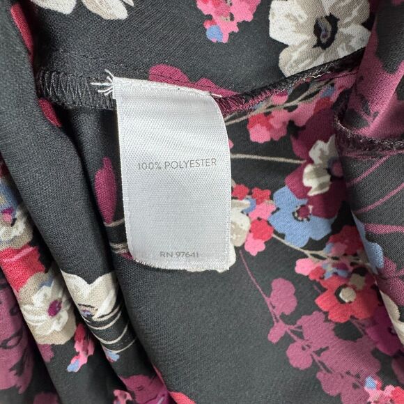 J Jill Wearever Collection Tunic Women's Small Black Maroon Floral Pleated Relax - Picture 7 of 7